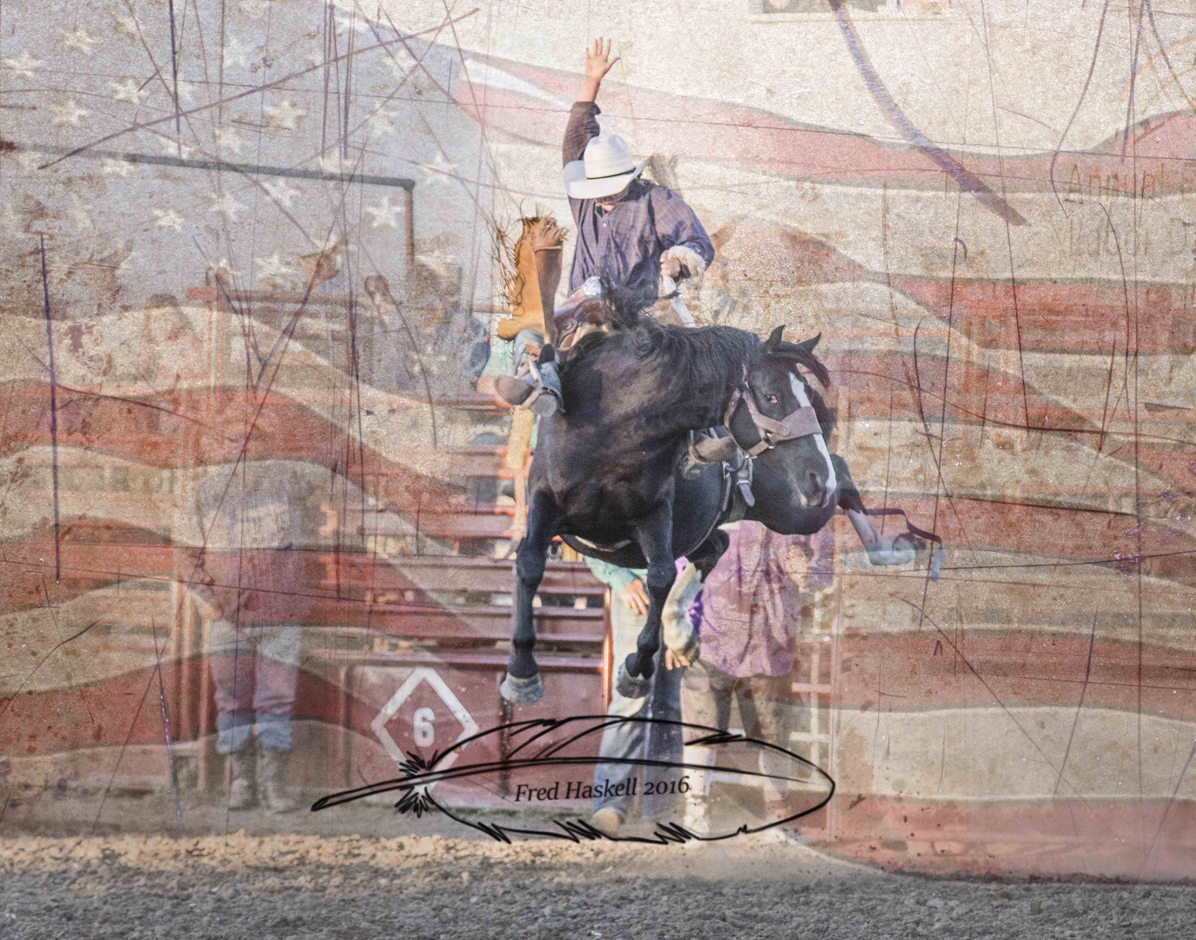 bronc and flag.jpg -  by Fred Haskell Photography